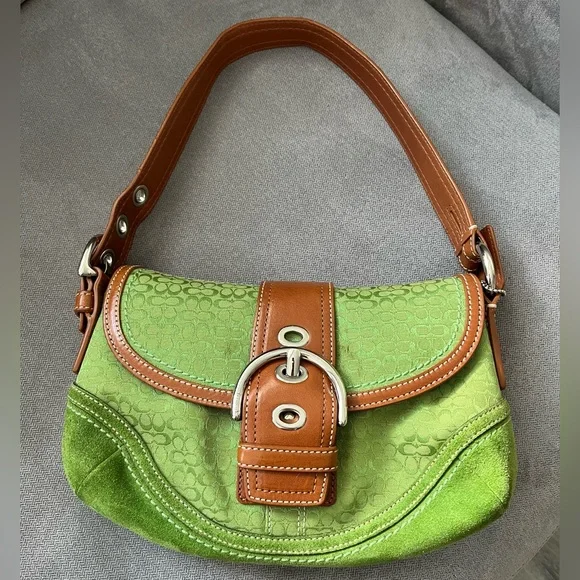 バッグ Vintage Coach Signature Pouch Green y2k RARE Lime Green Coach Y2K Signature Canvas Bag - Etsy